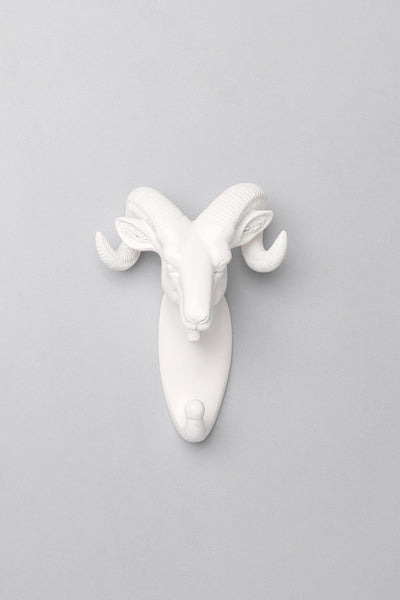 Gdecorstore All Hooks White / Goat Ornamental White Animal Heads Wildlife Solid Resin Wall Organizer Coat Hook