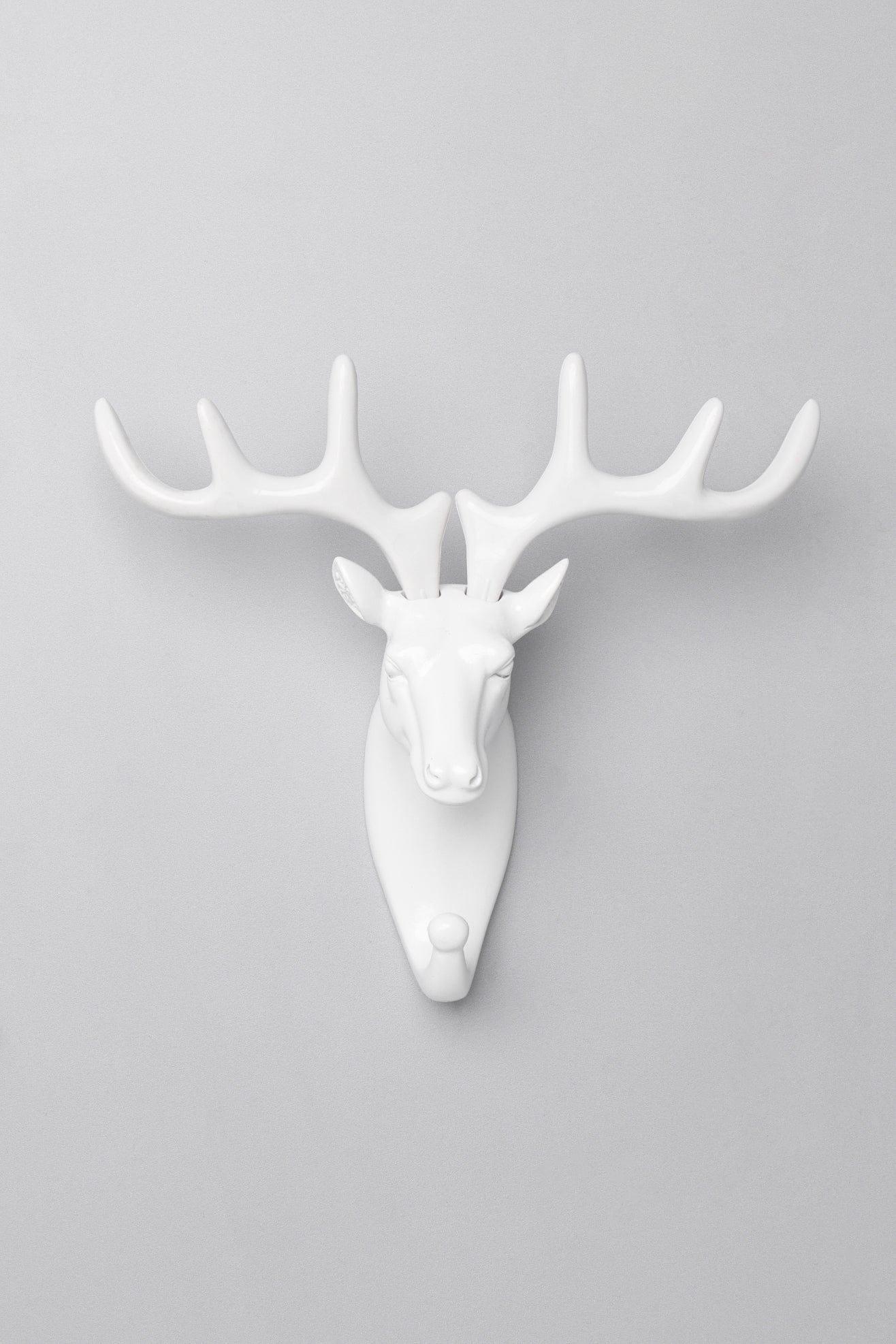 Gdecorstore All Hooks White / Deer Ornamental White Animal Heads Wildlife Solid Resin Wall Organizer Coat Hook