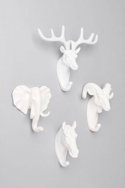 Gdecorstore All Hooks Ornamental White Animal Heads Wildlife Solid Resin Wall Organizer Coat Hook