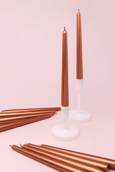 Gdecorstore Candles & Candle Holders Pack Of 10 Or 20 Coraline Tall Candlesticks Shimmer Copper Dinner Candles