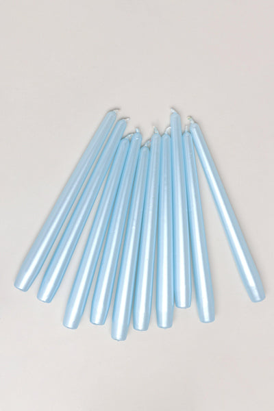 Gdecorstore Candles & Candle Holders Pack Of 10 Or 20 Coraline Tall Shimmer Candlesticks Sky Blue Dinner Candles