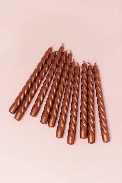 Gdecorstore Candles & Candle Holders Pack Of 10 Or 20 Coraline Tall Shimmer Copper Candlesticks Twisted Dinner Candles
