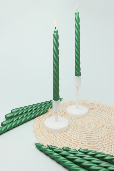 G Decor Candles Pack Of 10 Or 20 Coraline Tall Shimmer Forest Green Candlesticks Twisted Dinner Candles
