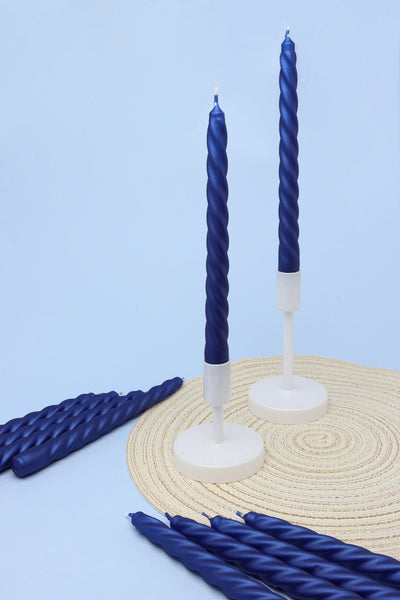 G Decor Candles Pack Of 10 Or 20 Coraline Tall Shimmer Royal Blue Candlesticks Twisted Dinner Candles