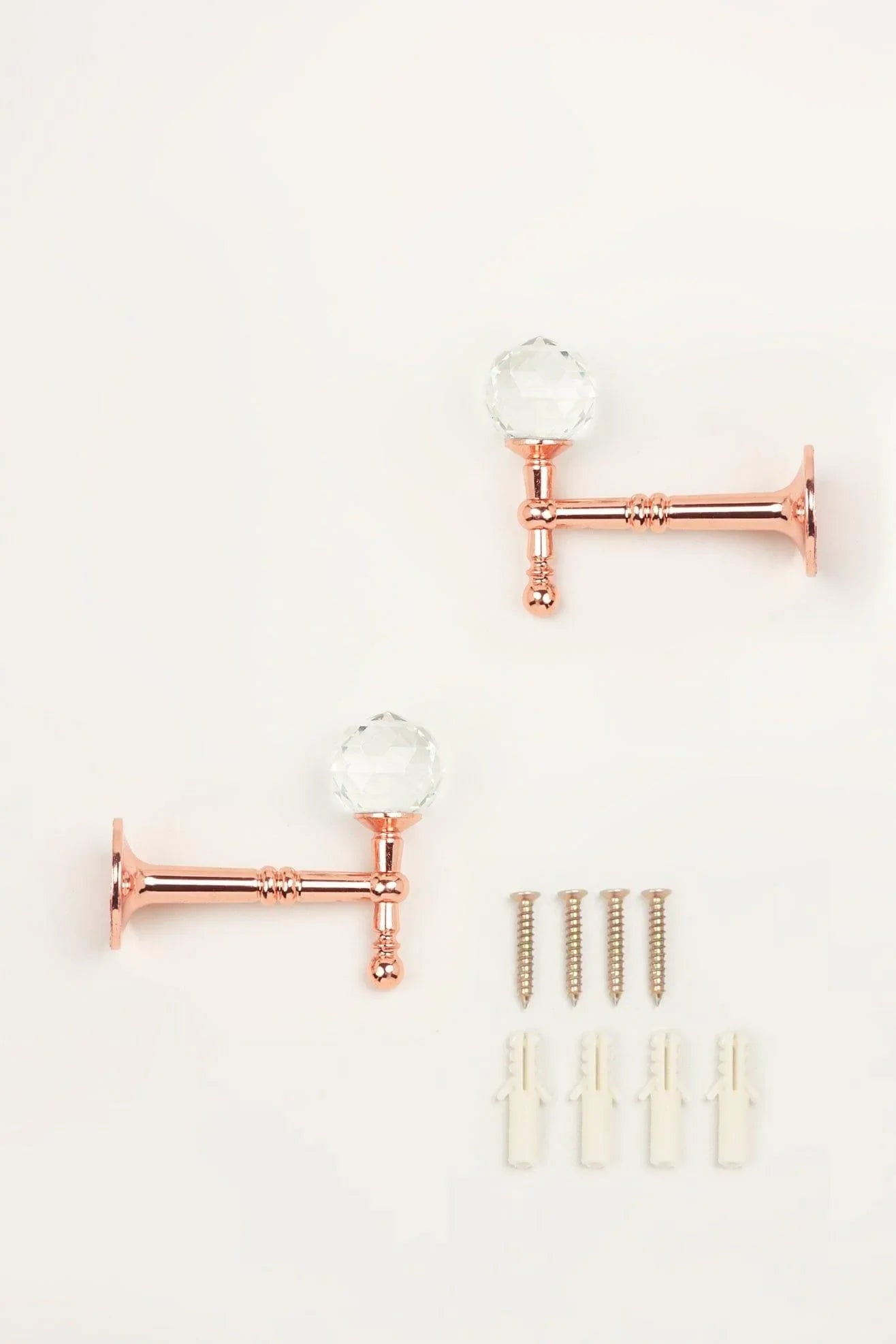 Pair of Faceted Crystal Curtain Holdbacks, Rose Gold — close-up view, G Decor