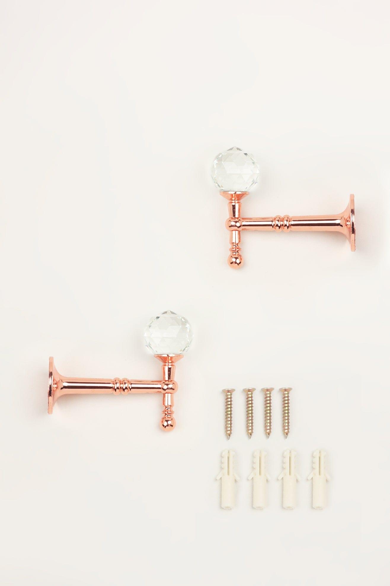 G Decor All Hooks Rose Gold Pack of 2 Faceted Crystal Curtain Tie Backs, Rose Gold Finish