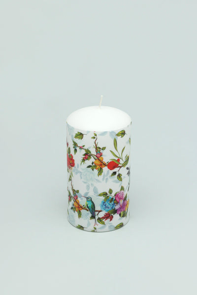 G Decor Candles White / Large Paradise Birds Flowers Retro Pillar Candle