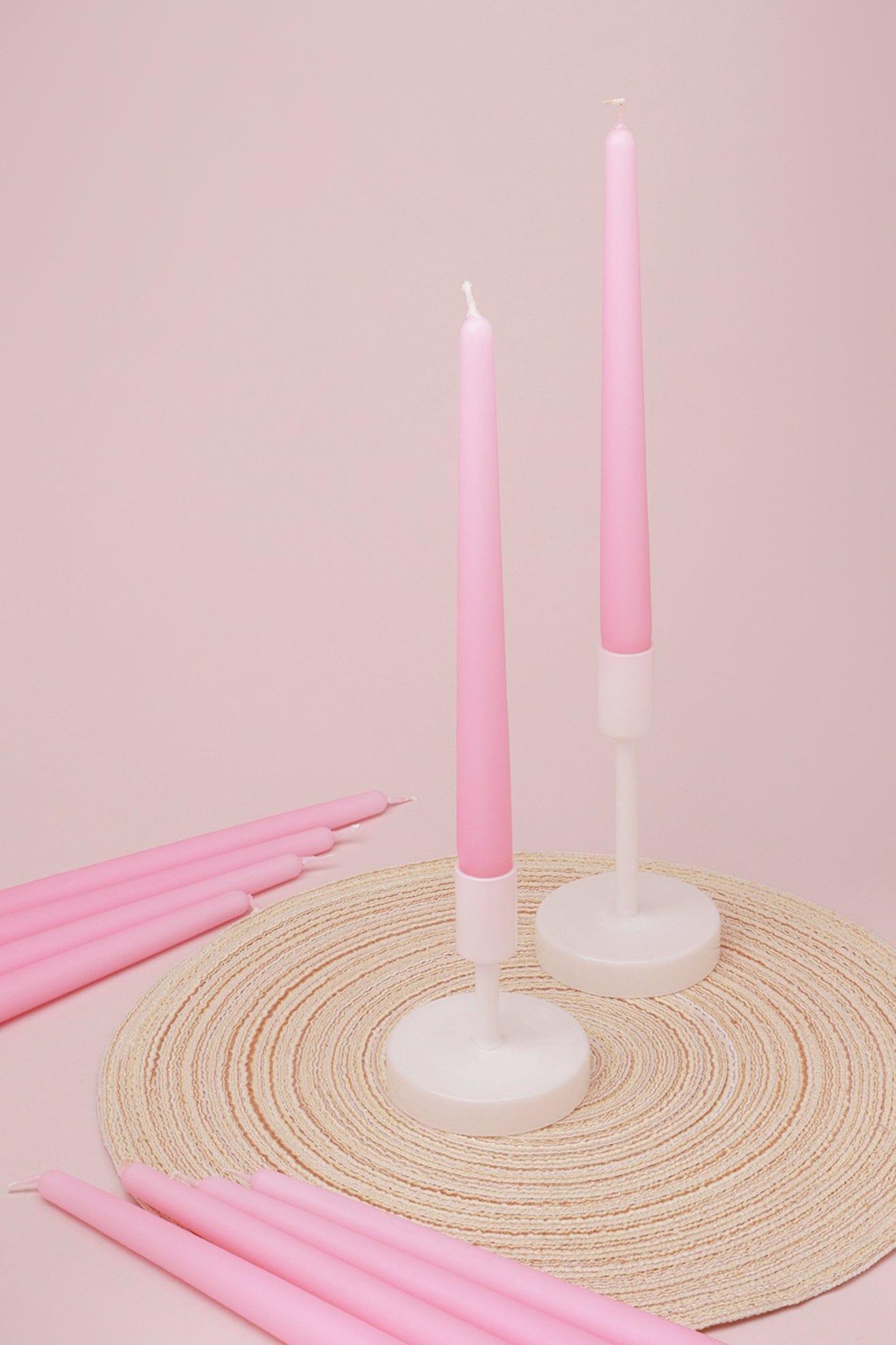 Pastelaria Set of 2, 10 or 20 Baby Pink Tall Pastel Dinner & Taper Candles - G Decor