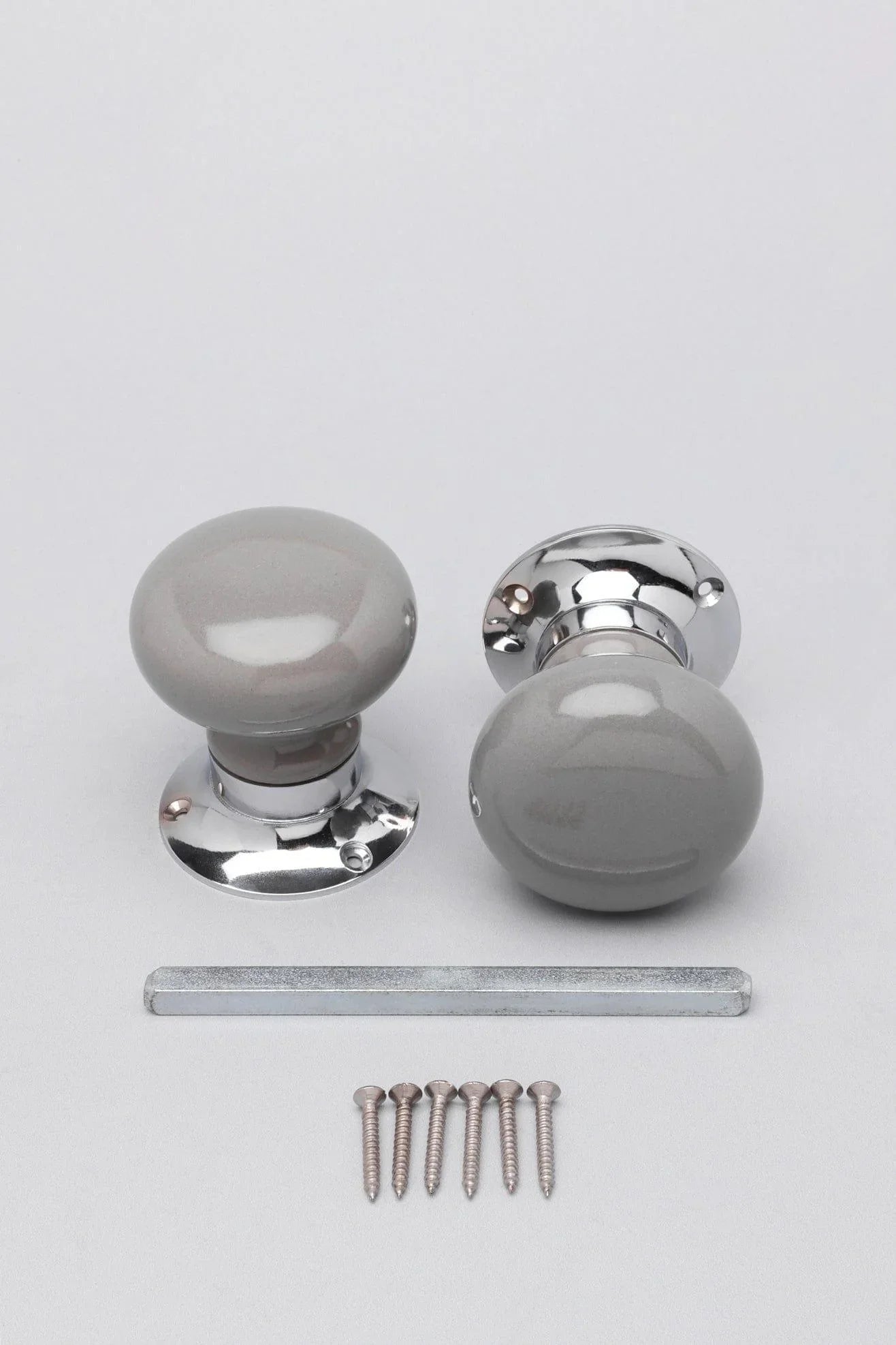 Perfect Edit Dark Grey Ceramic Mortice Door Knobs with Chrome Base — lifestyle view, G Decor
