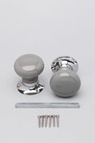 Perfect Edit Dark Grey Ceramic Mortice Door Knobs with Chrome Base — lifestyle view, G Decor