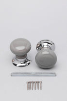 Perfect Edit Dark Grey Handcrafted Ceramic Mortice Door Handles – Internal Turning Knobs for Bedroom, Entry & Interior Doors with Chrome Base - G Decor