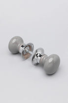 Perfect Edit Dark Grey Ceramic Mortice Door Knobs with Chrome Base — close-up view, G Decor
