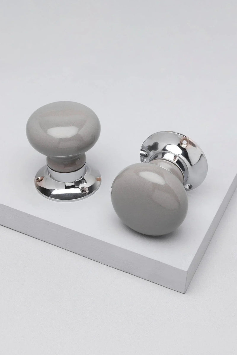Perfect Edit Dark Grey Ceramic Mortice Door Knobs with Chrome Base