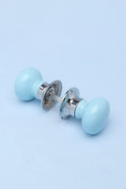 Perfect Edit Light Blue Ceramic Mortice Door Knobs with Chrome Base — lifestyle view, G Decor