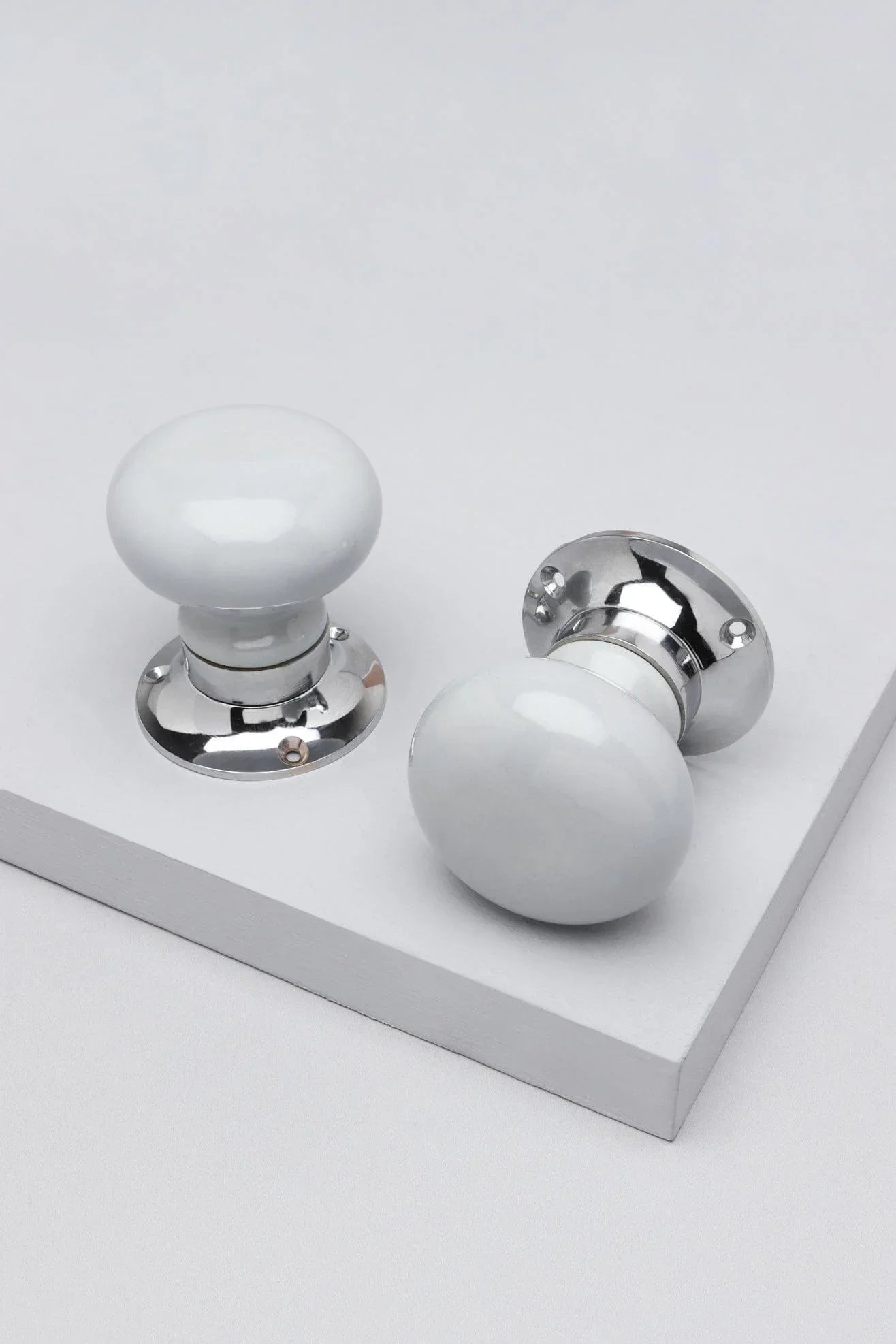 Perfect Edit Light Grey Ceramic Mortice Door Knobs with Chrome Base — G Decor