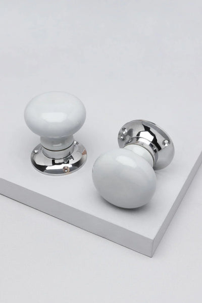 Perfect Edit Light Grey Ceramic Mortice Door Knobs with Chrome Base