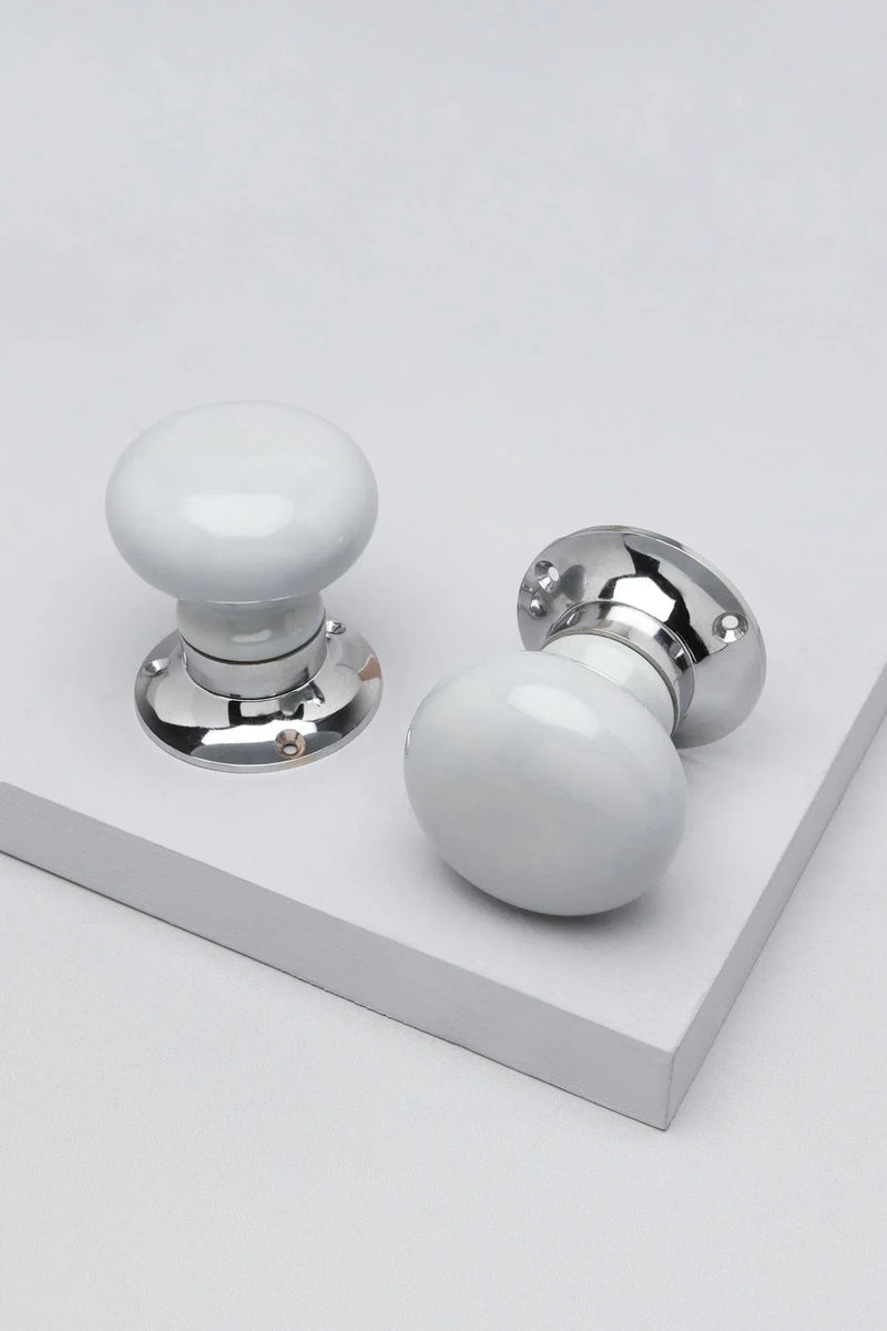 Perfect Edit Light Grey Ceramic Mortice Door Knobs with Chrome Base