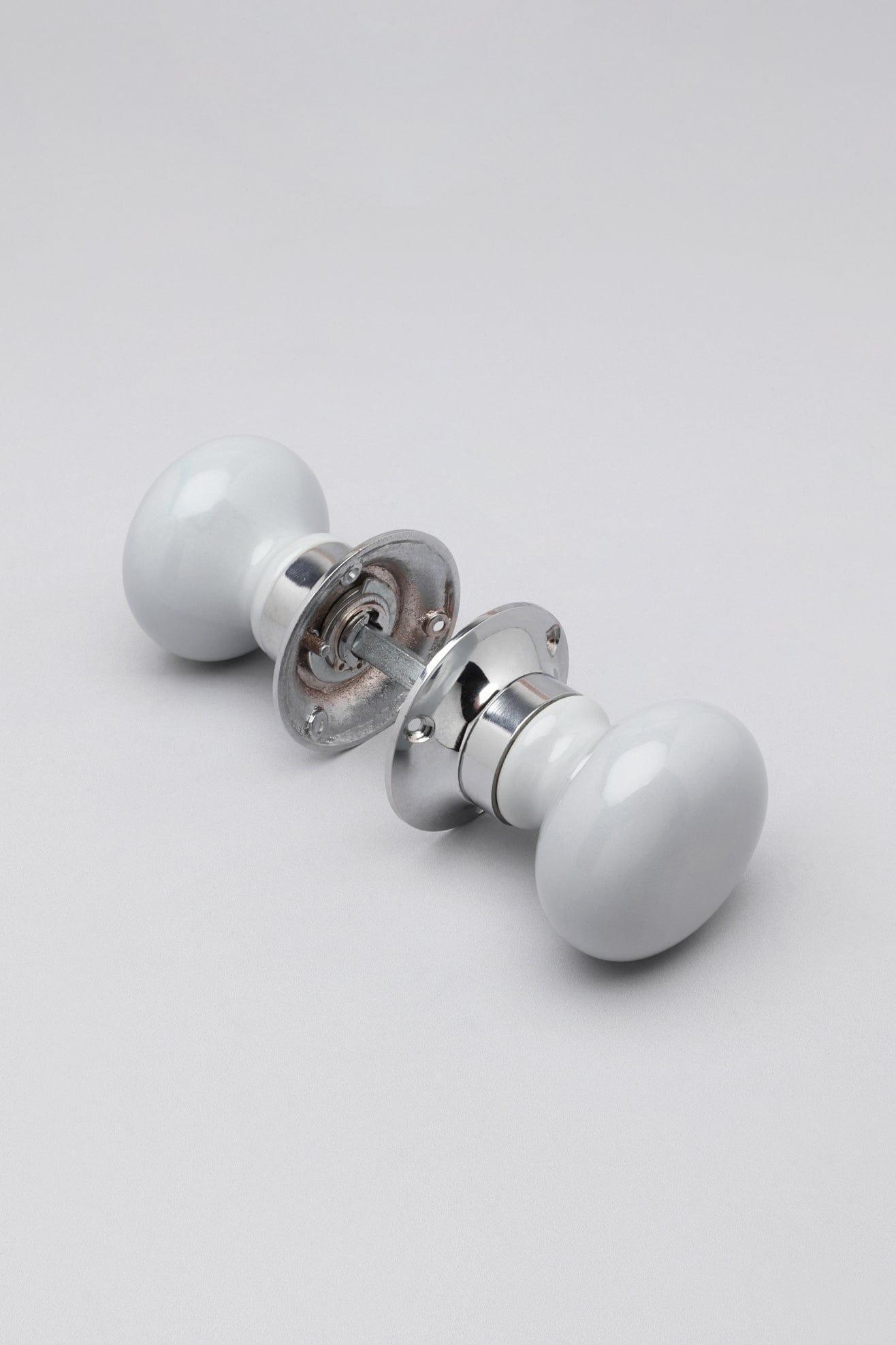 Perfect Edit Light Grey – Set of Handcrafted Ceramic Mortice Door Handles, Internal Turning Knobs for Bedroom &amp; Room Doors with Chrome Base - G Decor