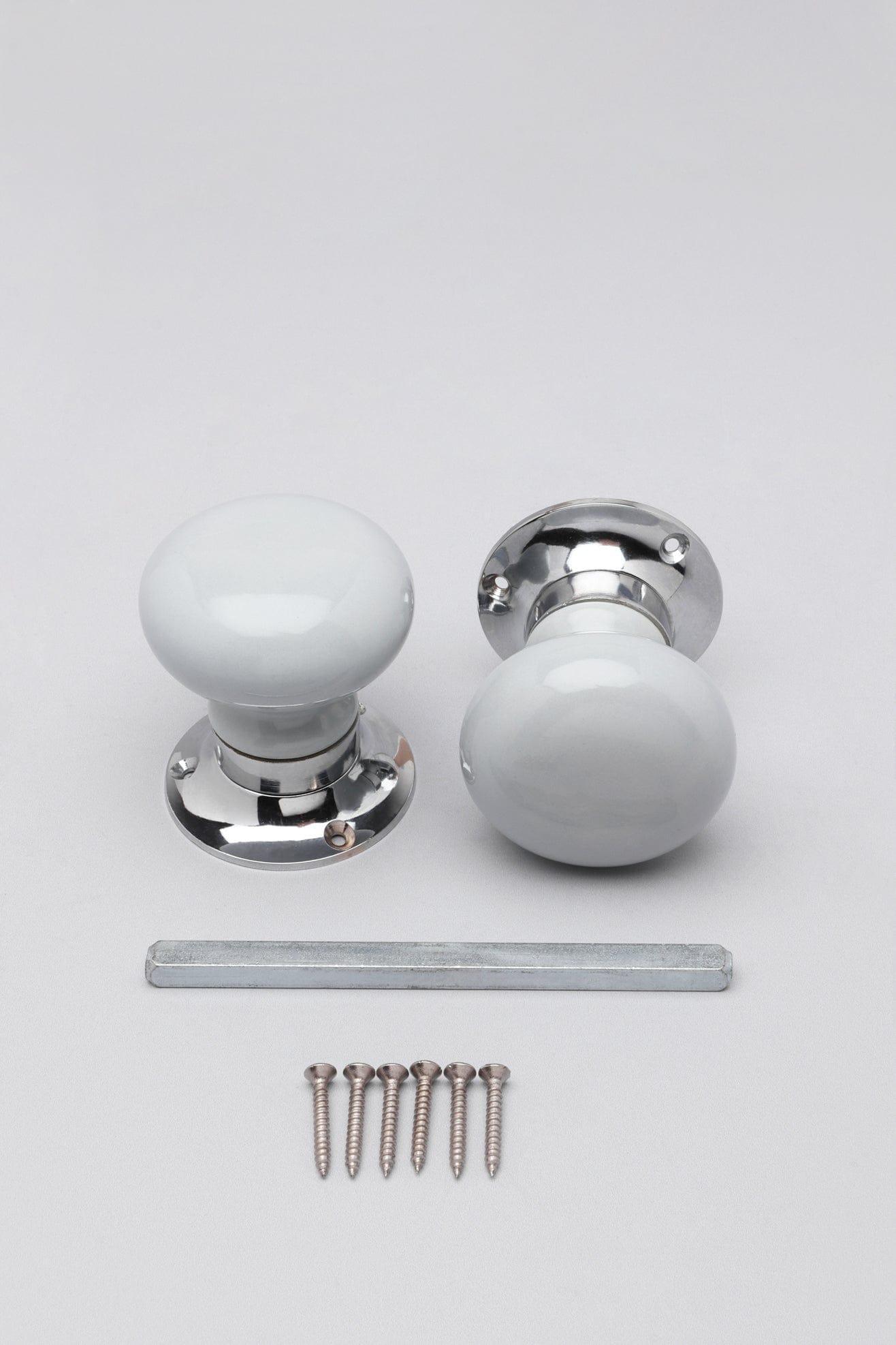 Perfect Edit Light Grey – Set of Handcrafted Ceramic Mortice Door Handles, Internal Turning Knobs for Bedroom &amp; Room Doors with Chrome Base - G Decor