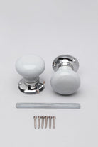 Perfect Edit Light Grey – Set of Handcrafted Ceramic Mortice Door Handles, Internal Turning Knobs for Bedroom & Room Doors with Chrome Base - G Decor