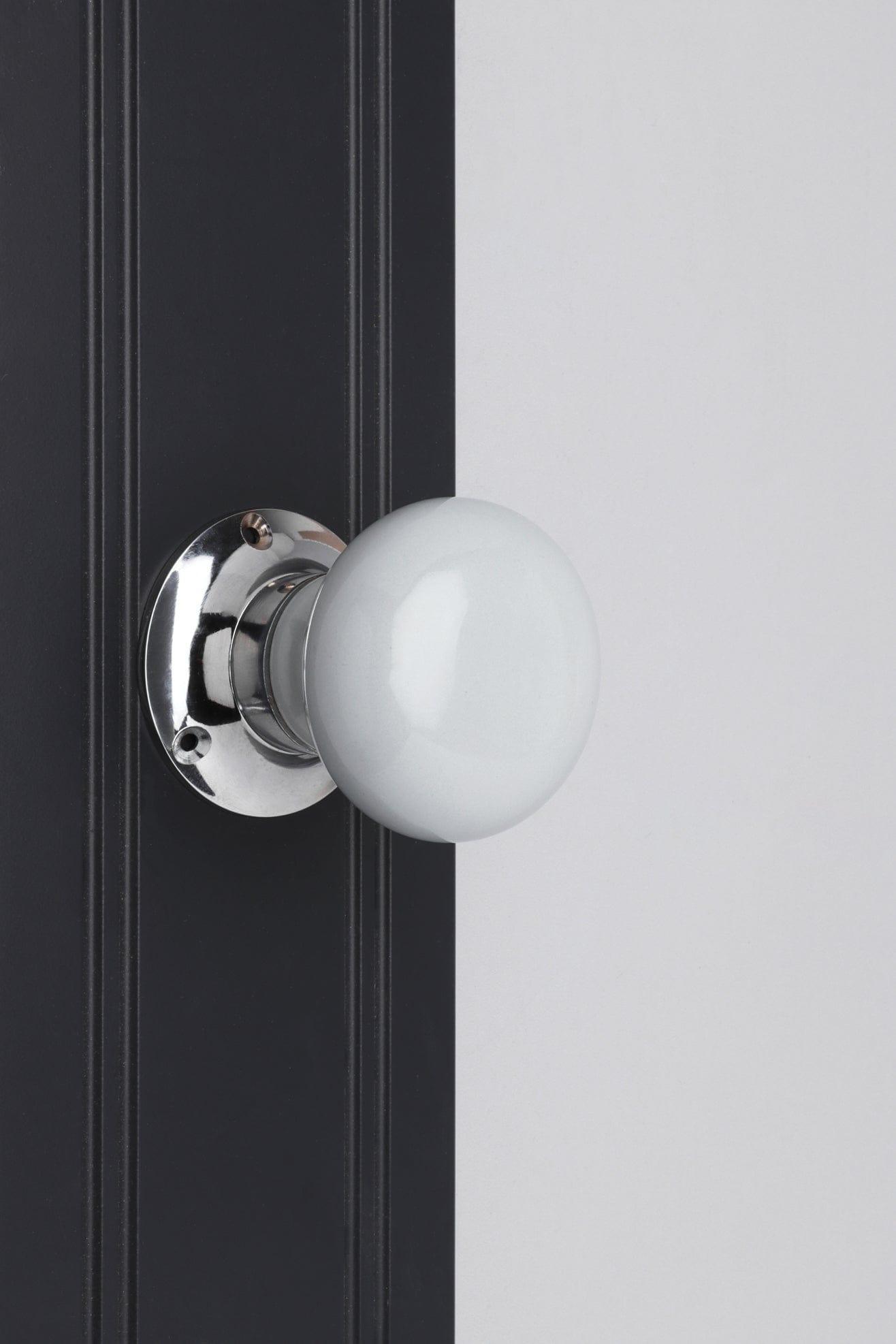 Perfect Edit Light Grey – Set of Handcrafted Ceramic Mortice Door Handles, Internal Turning Knobs for Bedroom &amp; Room Doors with Chrome Base - G Decor