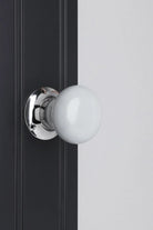 Perfect Edit Light Grey Ceramic Mortice Door Knobs with Chrome Base — alternate view, G Decor