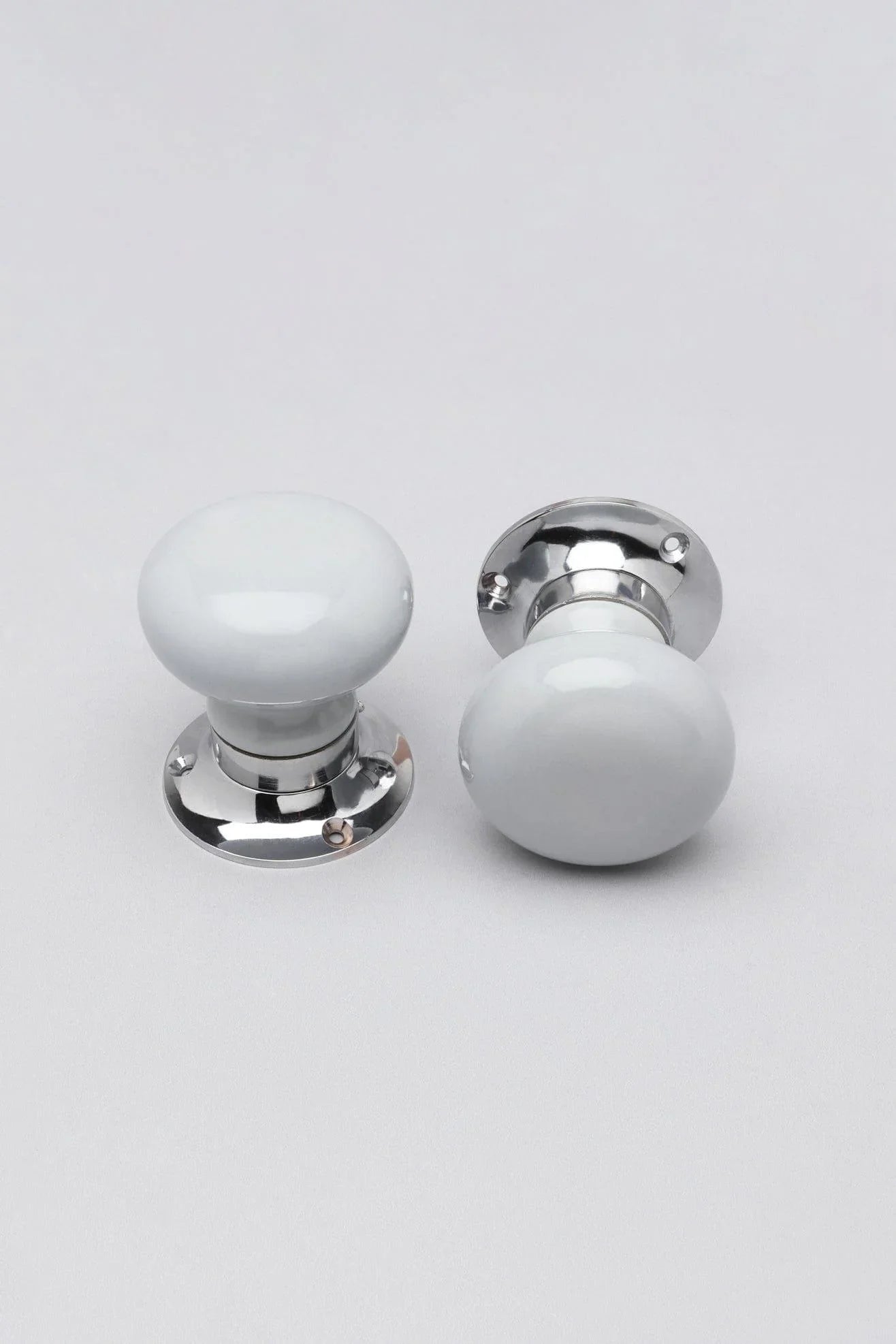 Perfect Edit Light Grey Ceramic Mortice Door Knobs with Chrome Base — view 5, G Decor