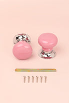 Perfect Edit Pink Set of Handcrafted Ceramic Mortice Door Handles, Internal Turning Knobs for Bedroom & Room Doors with Chrome Base - G Decor