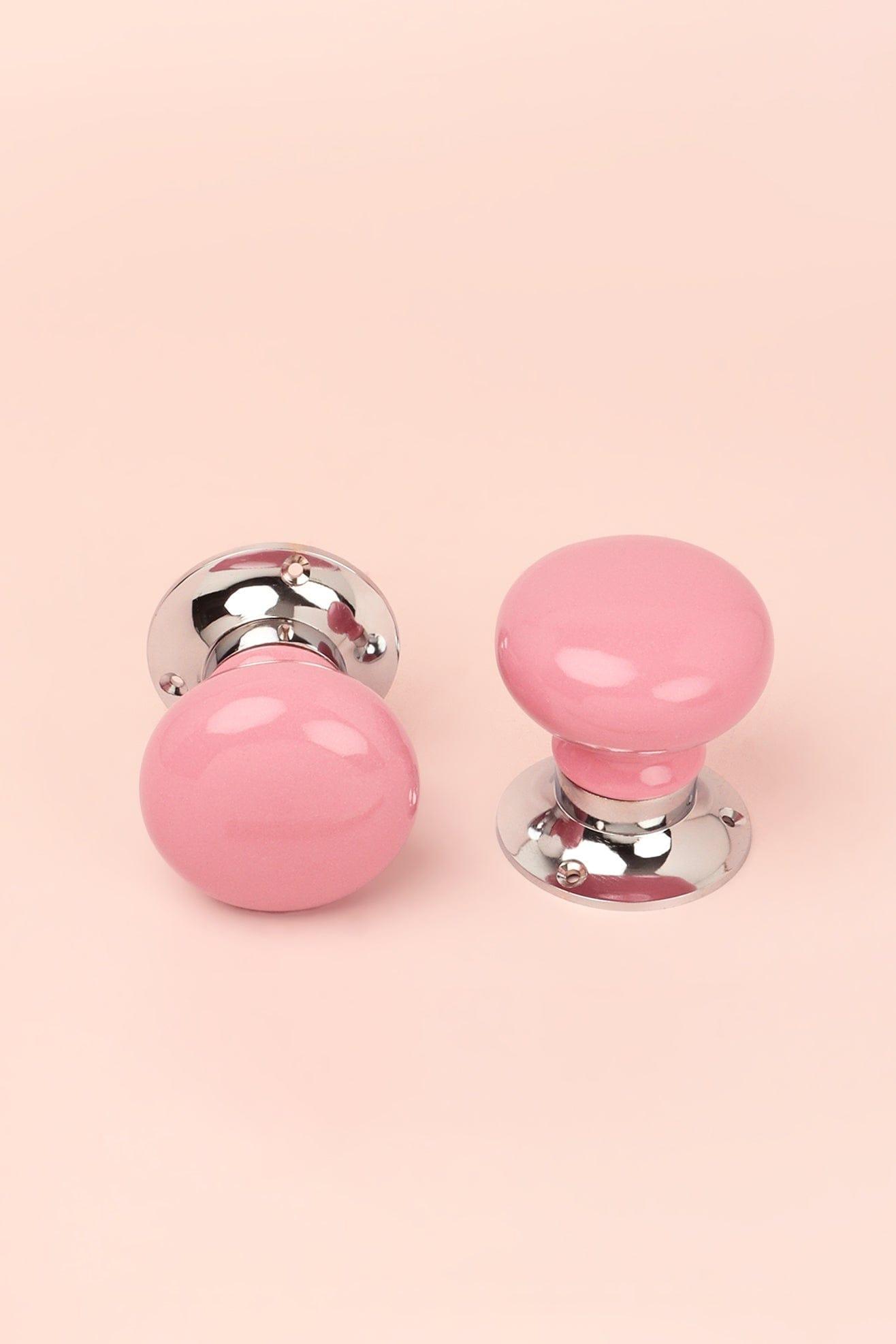 Perfect Edit Pink Set of Handcrafted Ceramic Mortice Door Handles, Internal Turning Knobs for Bedroom &amp; Room Doors with Chrome Base - G Decor