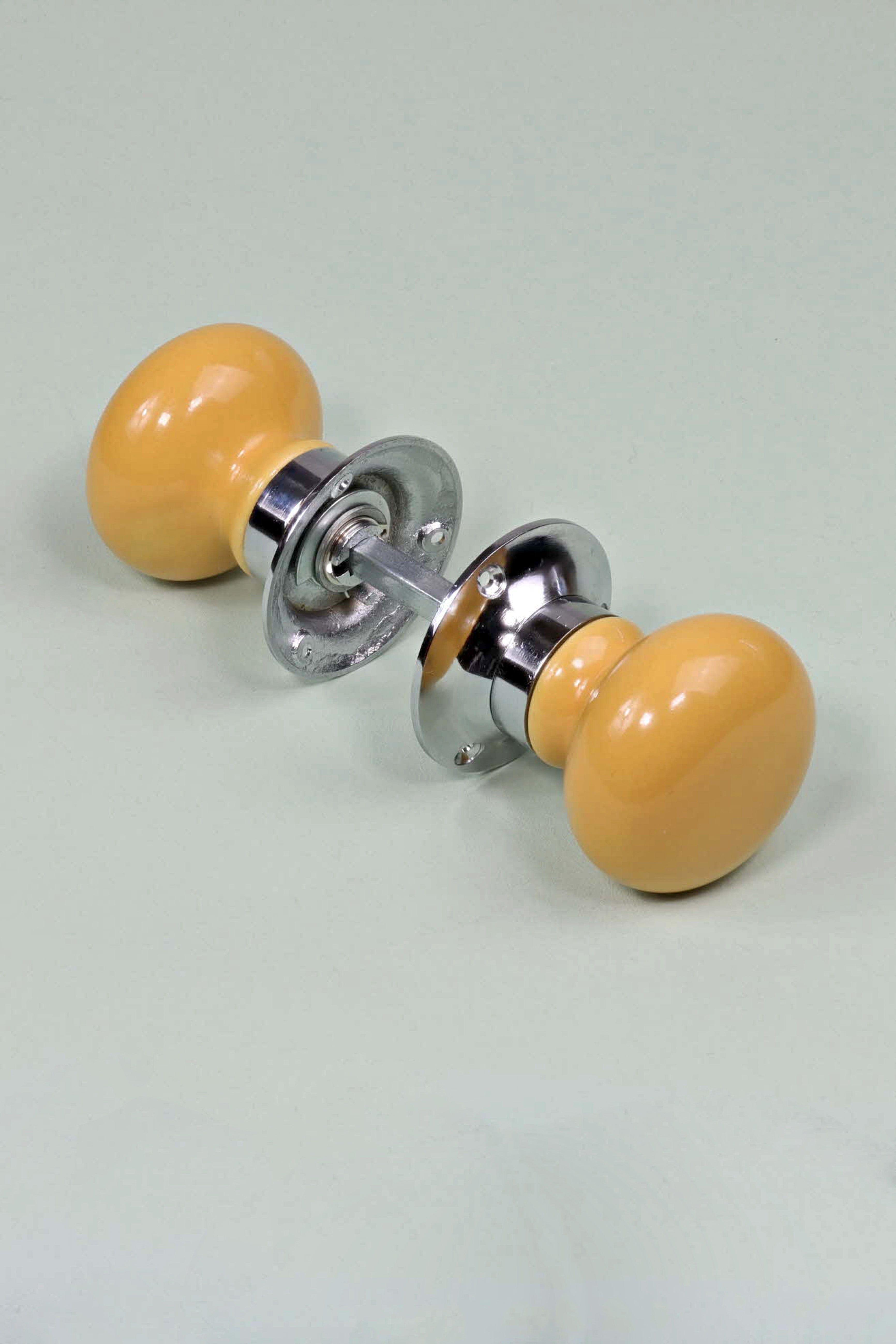 Perfect Edit Sunny Yellow Set of Handcrafted Ceramic Mortice Door Handles, Internal Turning Knobs for Bedroom &amp; Room Doors with Chrome Base - G Decor