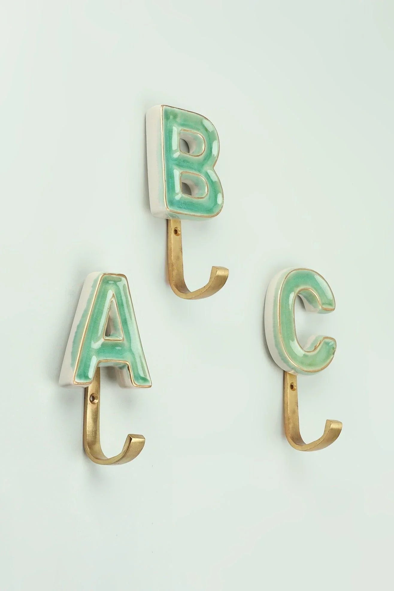 Personalised Green Crackle Monogram Coat Hook in Antique Brass — view 5, G Decor