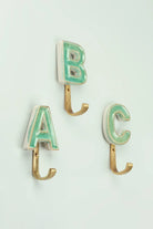Personalised Green Crackle Monogram Coat Hook in Antique Brass — view 5, G Decor