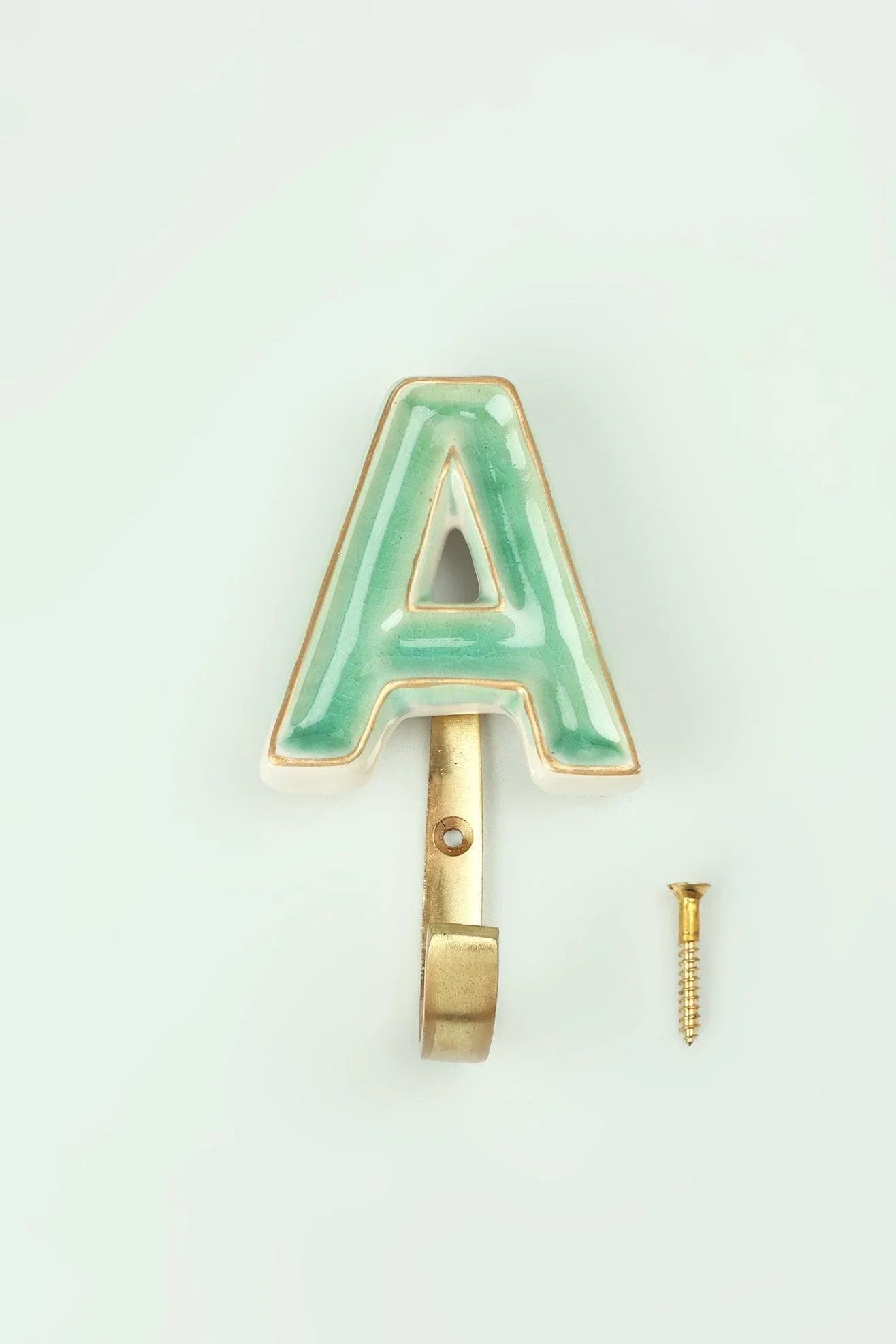 Personalised Green Crackle Monogram Coat Hook in Antique Brass — view 6, G Decor