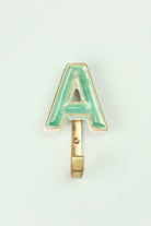 Personalised Handcrafted Monogram Alphabet Green Crackle Glazed Hooks Hand-Painted Ceramic & Antique Finish Brass Letter Wall Coat Hooks - G Decor