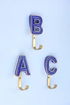 Personalised Handcrafted Monogram Alphabet Royal Blue Crackle Glazed Hooks Hand-Painted Ceramic & Antique Finish Brass Letter Wall Coat Hooks - G Decor