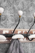 Provence Whitewash Wooden Wall Hook Rack — close-up view, G Decor