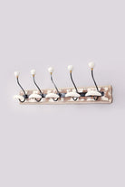 Provence Whitewash Wooden Wall Hook Rack with 5 Ceramic-Tipped Hooks — G Decor