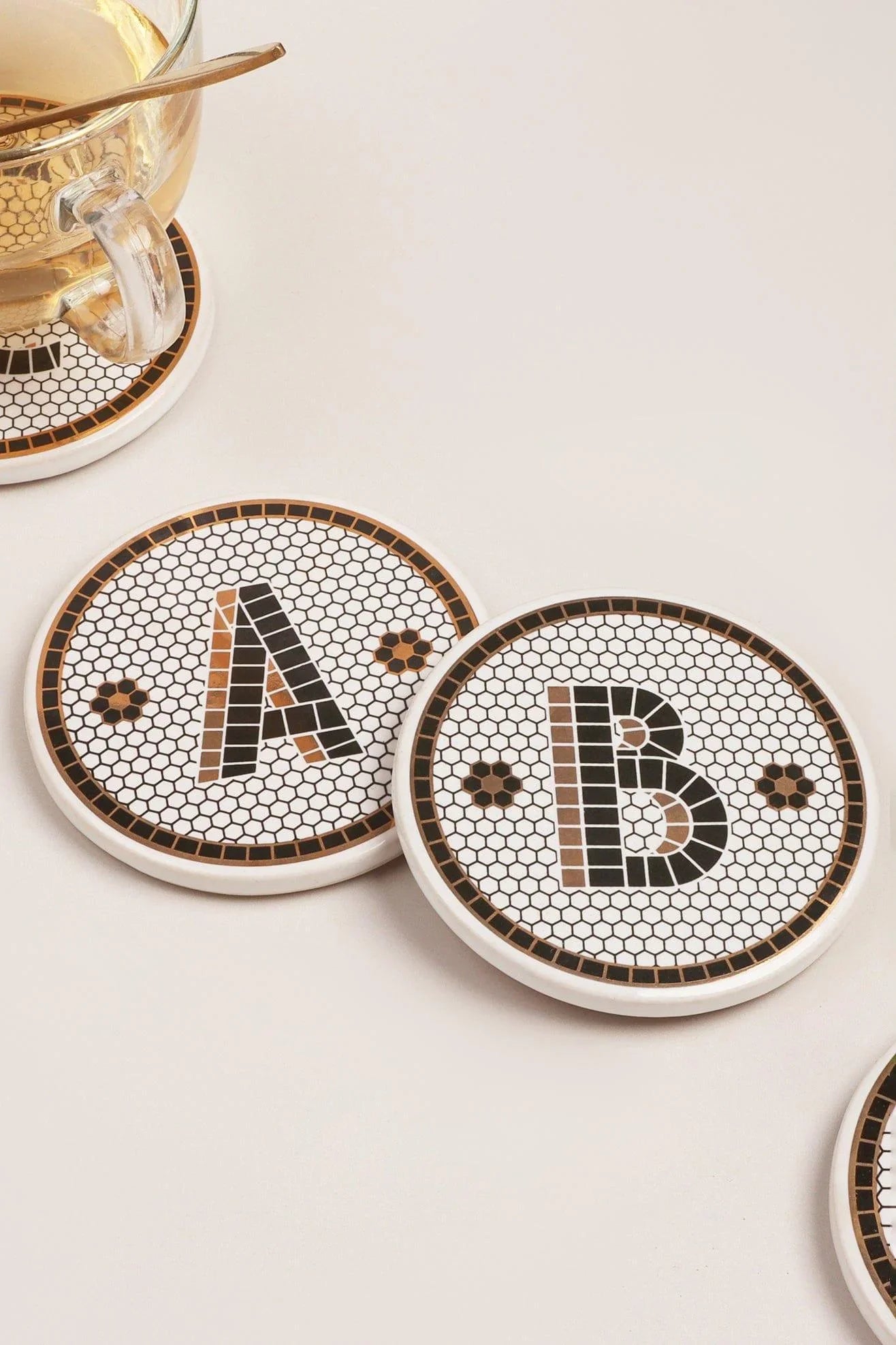 Monogram Tile Coasters Pub Black and gold Tile Monogram alphabet initial coasters – G Decor