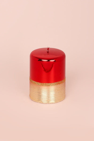 G Decor Candles Red / Small pillar Red and Gold Two Tone Glitter Glass Effect Reflecting Plain Gloss Pillar Candles