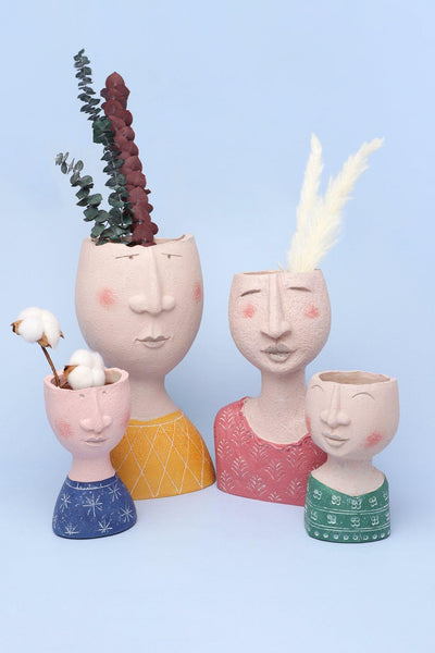 G Decor Vases Resin Characteristic Human Family Faces Flower Plant Pot Planter Or Home Decoration Vase