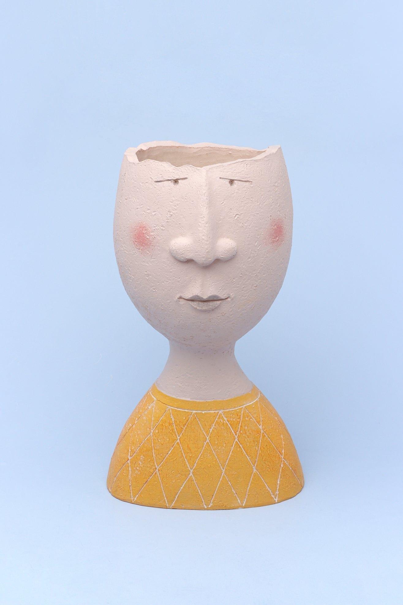 G Decor Vases Yellow Resin Characteristic Human Family Faces Flower Plant Pot Planter Or Home Decoration Vase