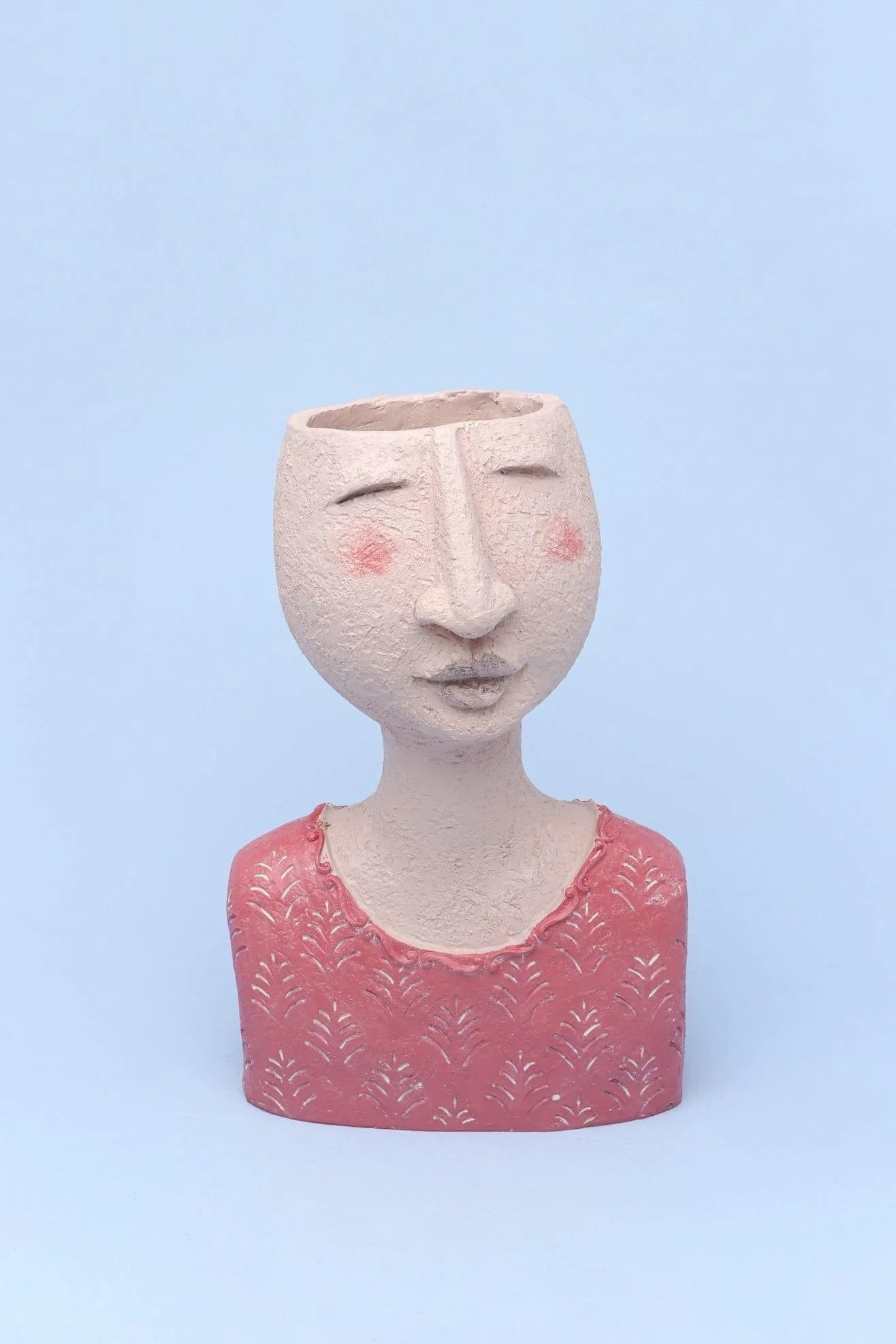 Familia Sculpted Face Ceramic Planter and Vase Collection — lifestyle view, G Decor