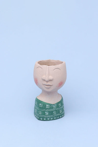 G Decor Vases Green Resin Characteristic Human Family Faces Flower Plant Pot Planter Or Home Decoration Vase