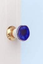 Rhodes Dark Blue Crackle Glaze Mortice Door Knobs — alternate view, G Decor