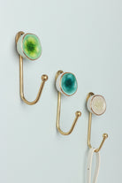 Rhodes Handmade & Handcrafted Ceramic Wall Hook Crackle Glaze with Brass Finish - G Decor