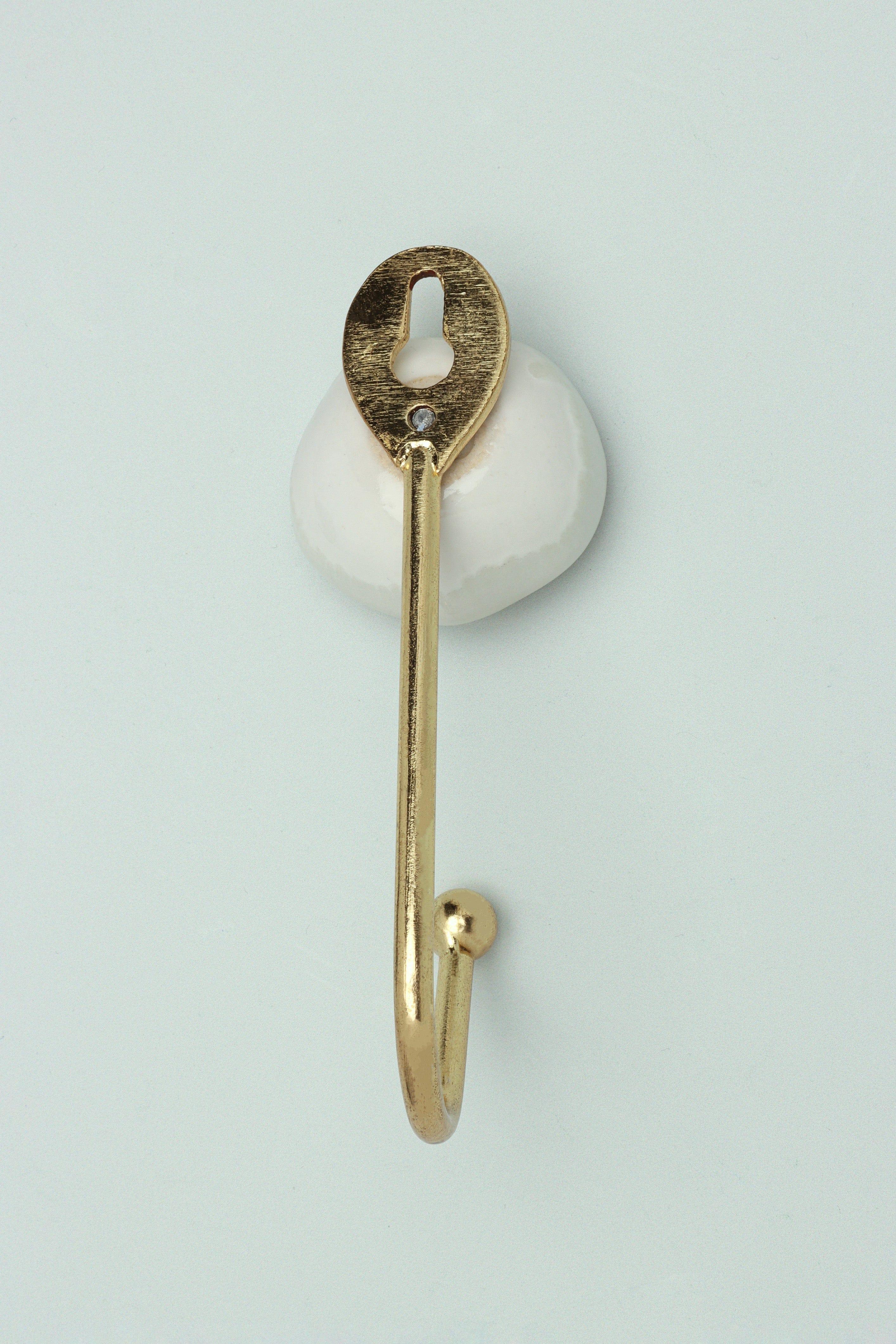 Rhodes Handmade & Handcrafted Ceramic Wall Hook Crackle Glaze with Brass Finish - G Decor