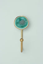 Rhodes crackle glaze wall hook close-up showing brass back plate — G Decor
