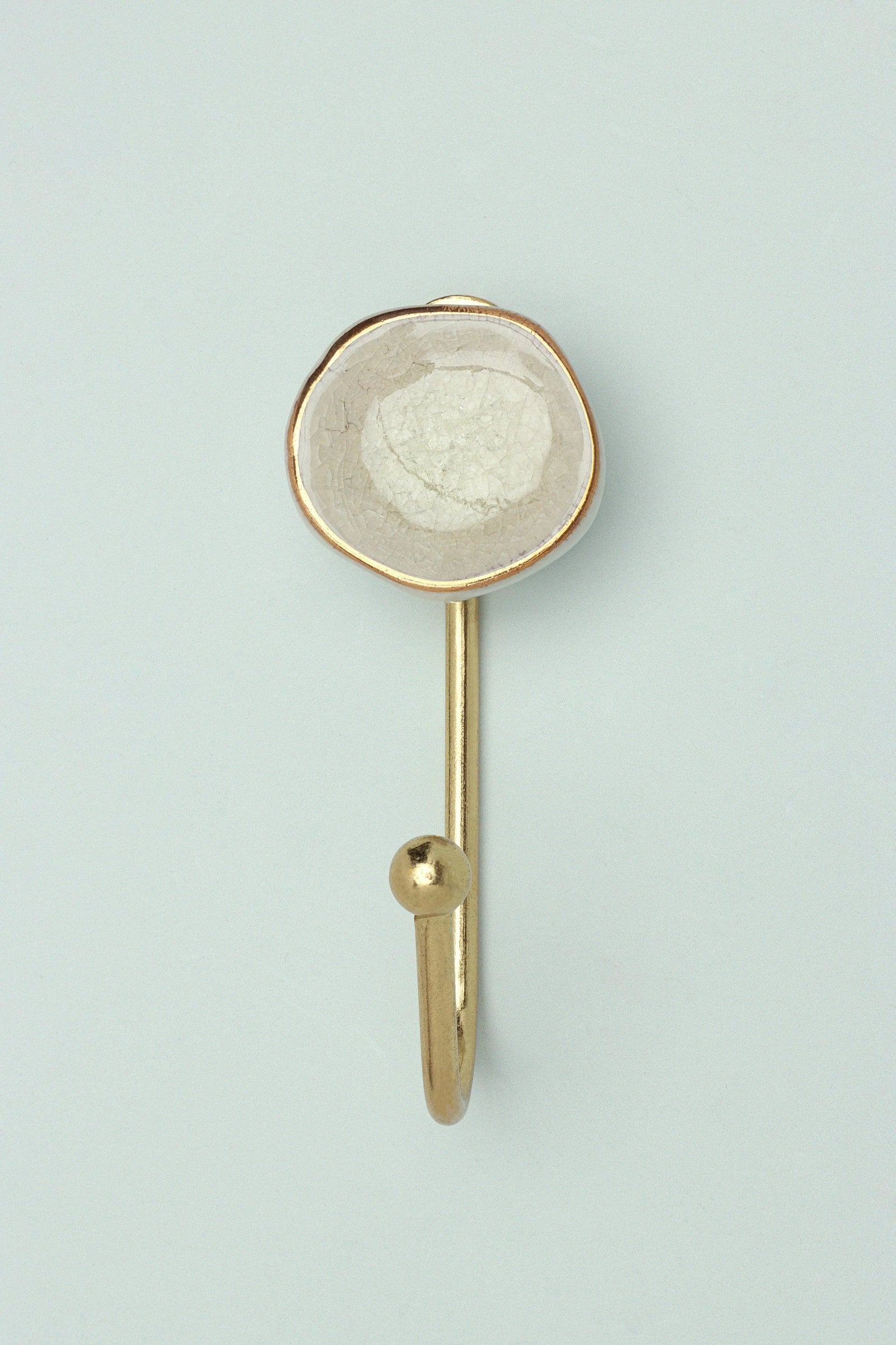 Rhodes Ceramic Wall Hook in Crackle Glaze with Brass — view 5, G Decor