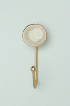 Rhodes Handmade & Handcrafted Ceramic Wall Hook Crackle Glaze with Brass Finish - G Decor