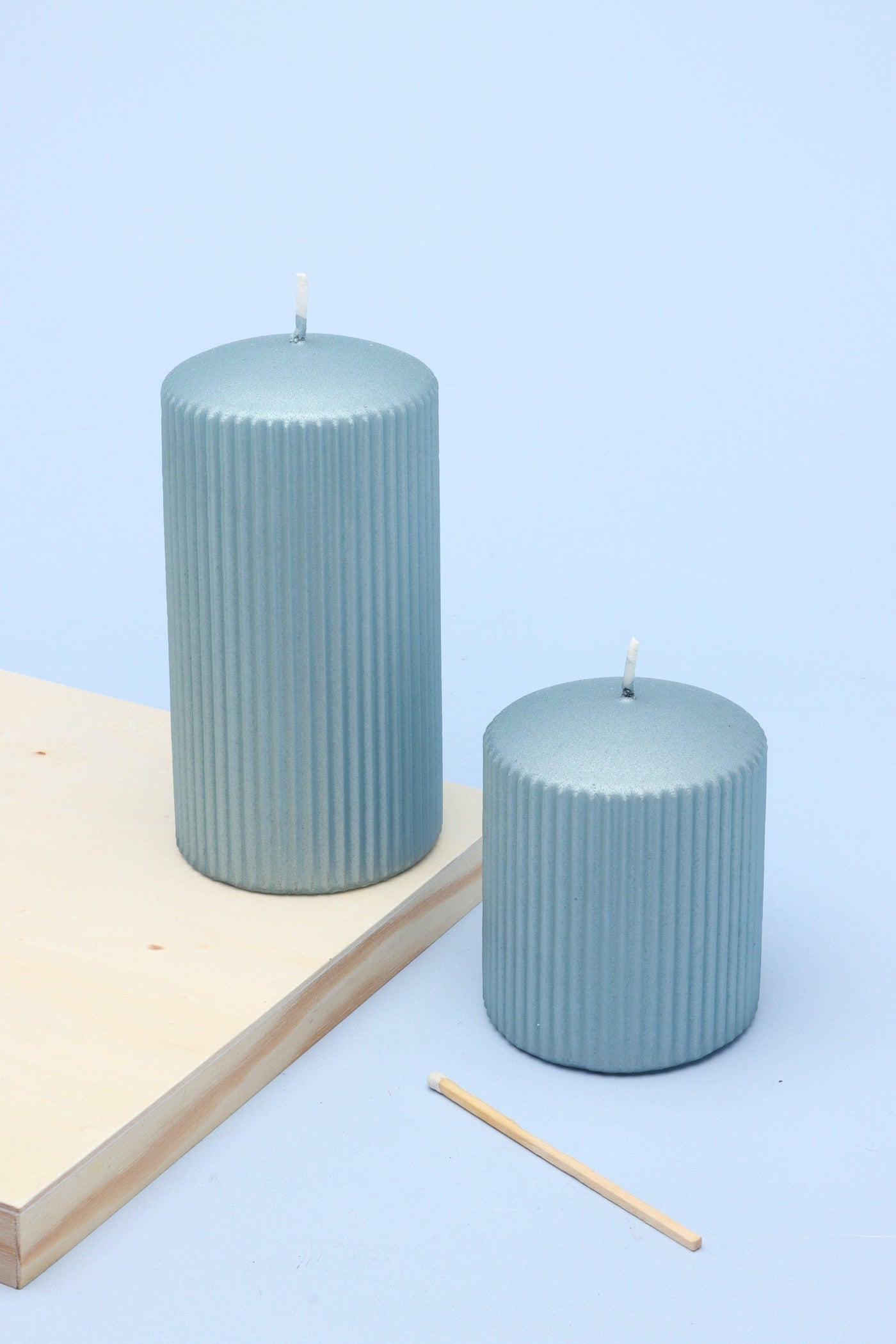G Decor Candles Blue / Set Ribbed Pastel Blue Pillar Shimmer Candle
